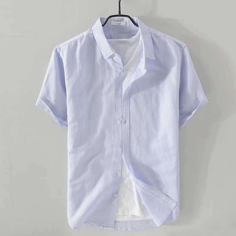 Men'S Spring/Summer Thin Linen Shirt Loose-Fit Casual Long Sleeve White Top Jacket Cotton Linen Fabric Breathable Comfortable