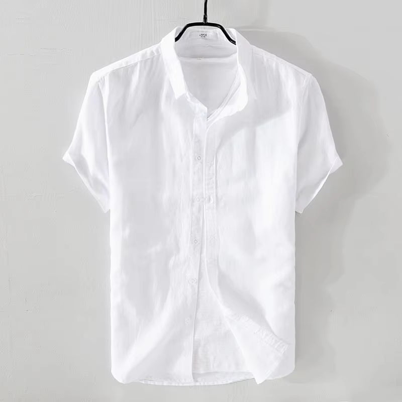 Men'S Spring/Summer Thin Linen Shirt Loose-Fit Casual Long Sleeve White Top Jacket Cotton Linen Fabric Breathable Comfortable